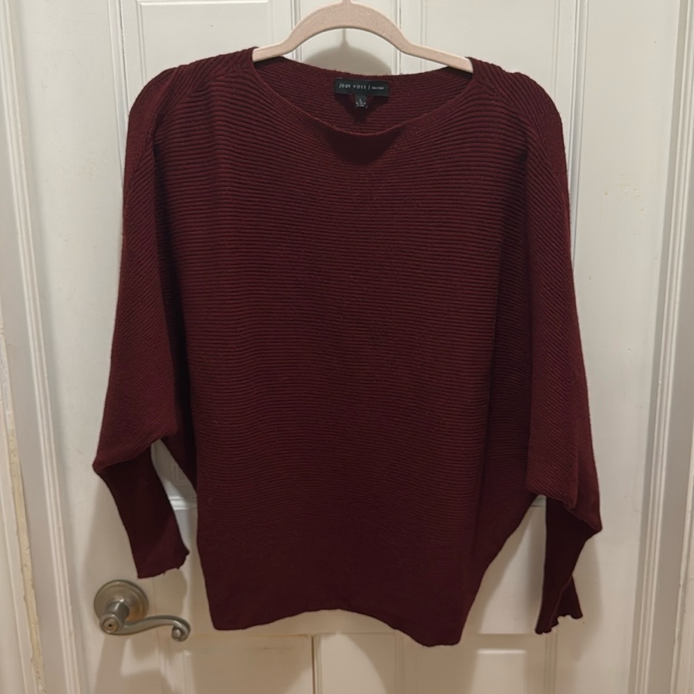 Joan Vass Burgundy Boat Neck Dolman Long Sleeves Relaxed Pullover Sweater size L